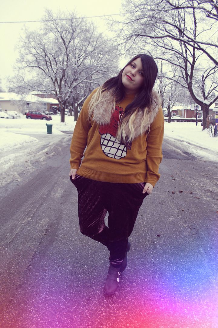 Jessica Ip Plus Size Fashion Blogger Toronto Fur Velvet Harem Pants Urban Outfitters Outfit