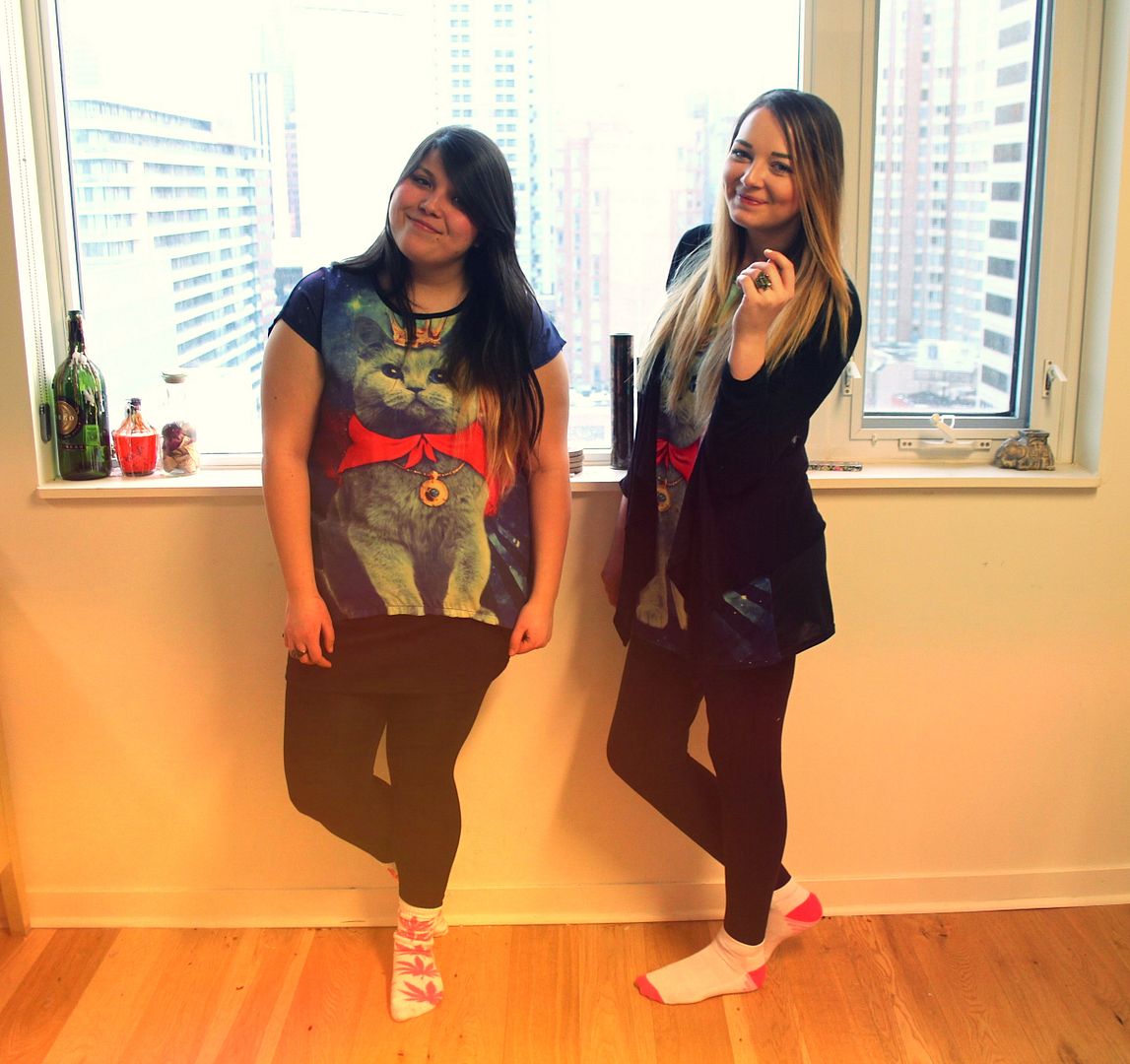 Jessica Ip, Jessica Masil, Twinsies, Galaxy Cat Shirt, Plus Size Blogger, Fashion, Plus Size Fashion, HUF, Twinning, Twins, Cat, Cats 