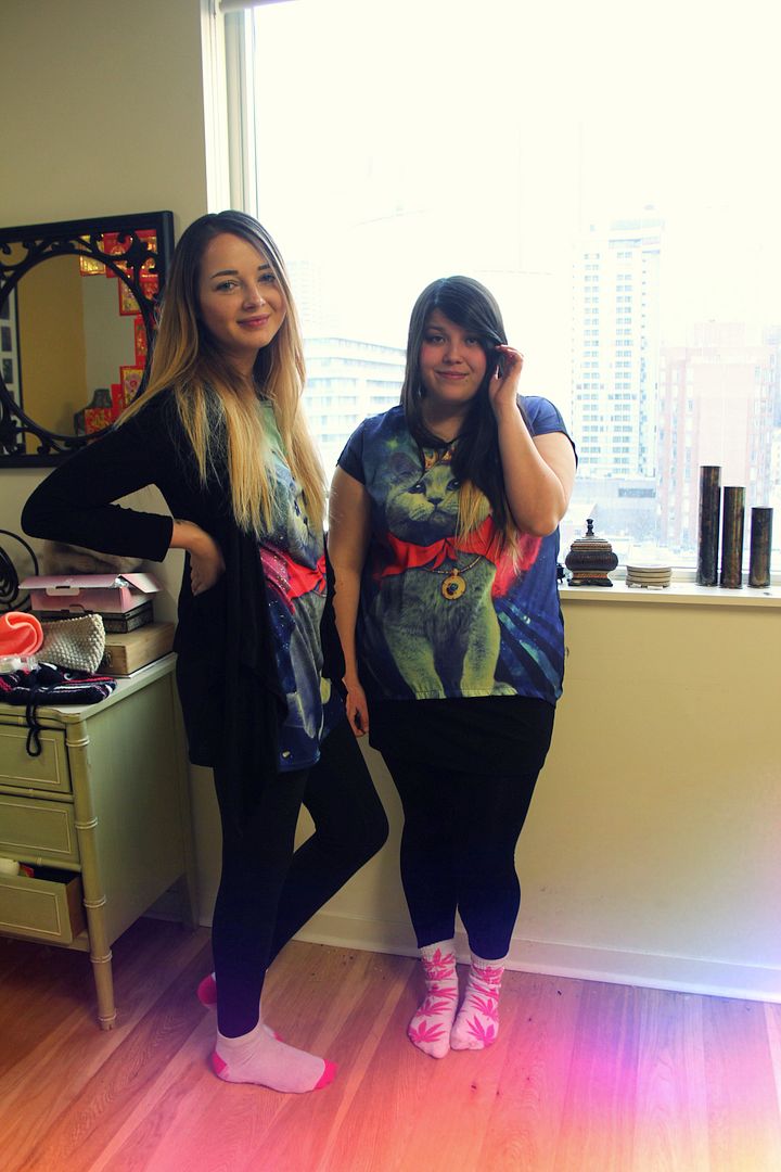 Jessica Ip, Jessica Masil, Twinsies, Galaxy Cat Shirt, Plus Size Blogger, Fashion, Plus Size Fashion, HUF, Twinning, Twins, Cat, Cats 