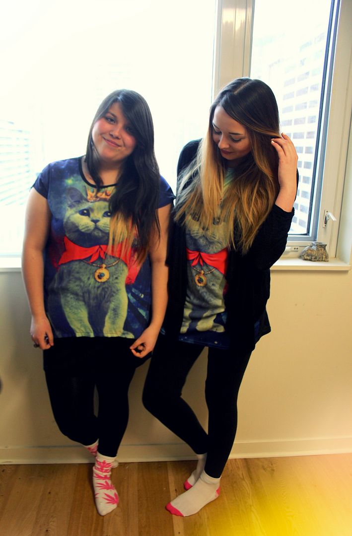 Jessica Ip, Jessica Masil, Twinsies, Galaxy Cat Shirt, Plus Size Blogger, Fashion, Plus Size Fashion, HUF, Twinning, Twins, Cat, Cats 