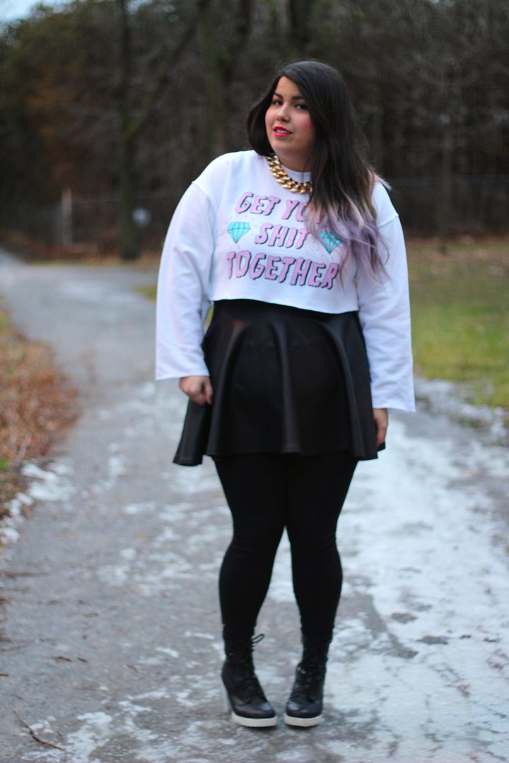 plus size fashion jessica ip get your shit together sweater black leather skirt old navy wooly mint coat plus canada