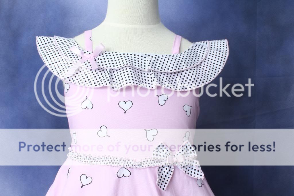 Biscotti Pink Cotton Dress w/Heart Print w/Black Dot Ruffles Size 6 