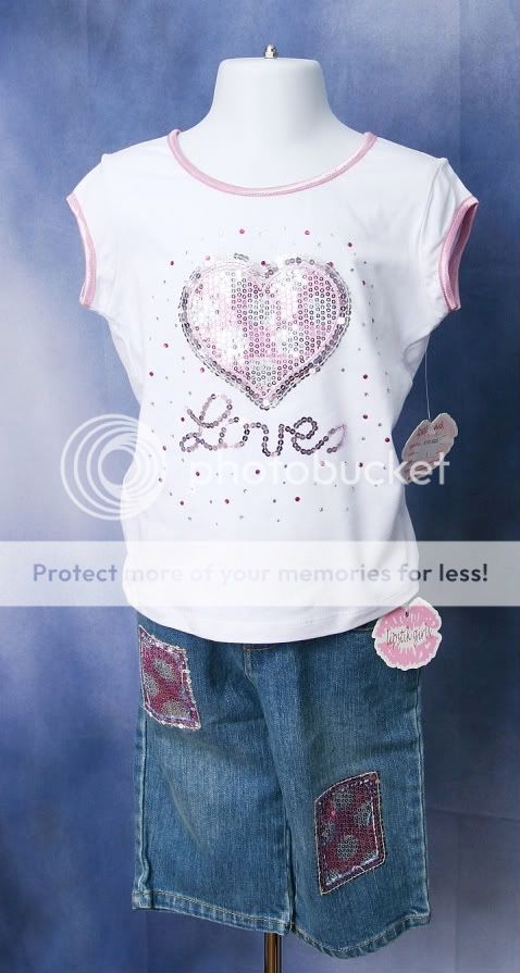 NWT Lipstik Girls White Heart Bling Shirt w/ Capri SZ 5  