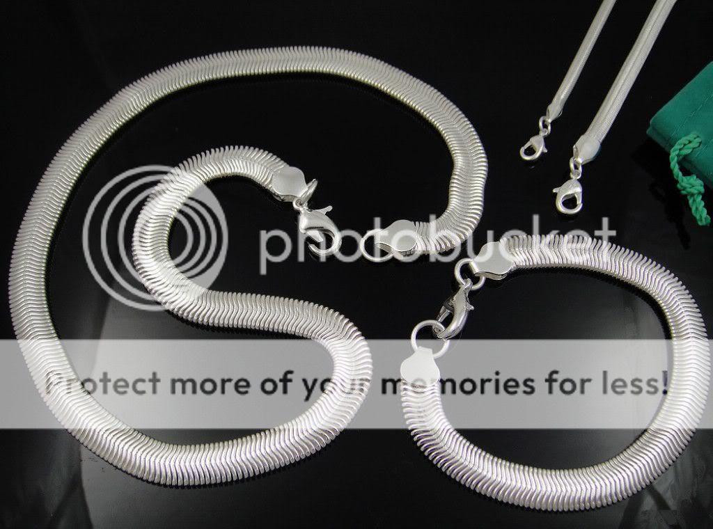 925Silver Snake Chain Bracelet Necklace Set Hot SS01  